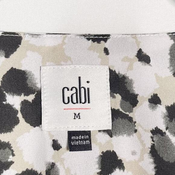 Cabi Medium White Black Gray Rosette Blouse Long Sleeve Print V Neck Wrap #5898 - Picture 8 of 10